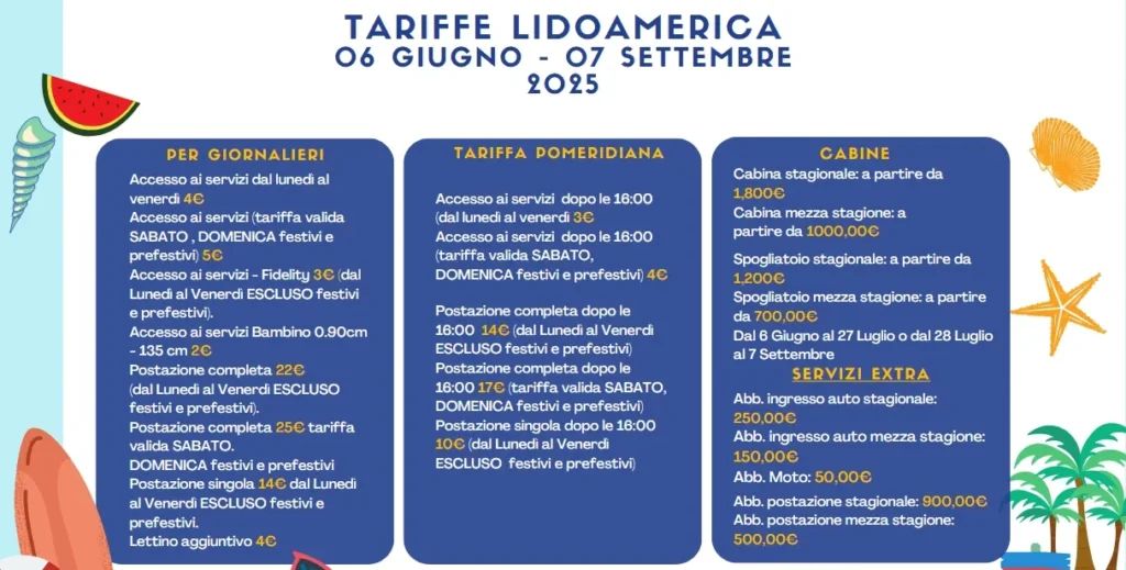 tariffe lido america