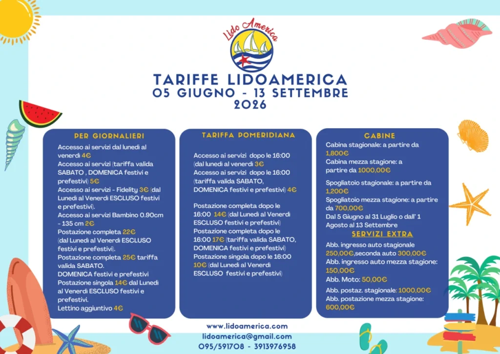 lido america tariffario 2026
